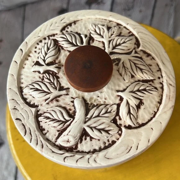 Treasure craft flour floral canister retro vintage 60s 70s BoHo bohemian wood - Picture 5 of 10